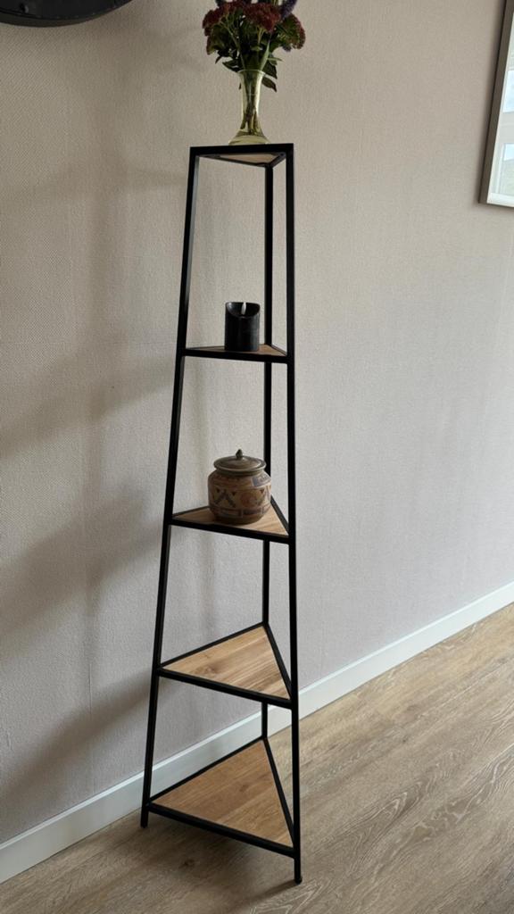 Driehoekig Boekenrek Teakhout en Zwart Staal - Koloniaal, Met plank(en), Minder dan 50 cm, 100 tot 150 cm, Teakhout