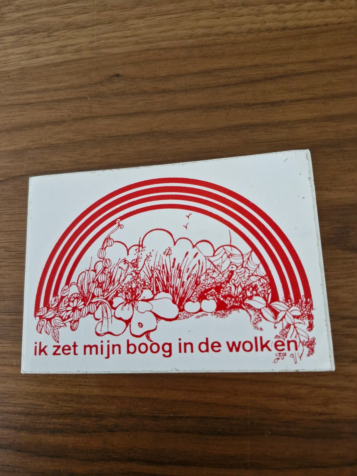 10716 Vintage sticker 'ik zet mijn boog in de wolken', Ophalen of Verzenden, Gebruikt, Overige typen