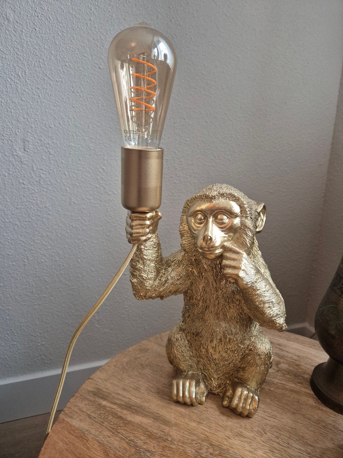 Aap lamp goudkleurig - 30 cm hoog, Ophalen, Kunststof, Zo goed als nieuw, Goud