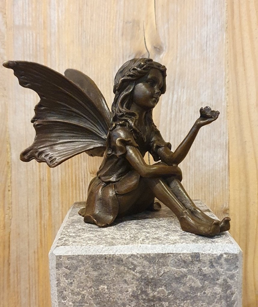 Bronzen beeld/ ELFJE MET VLINDER /FEE / ENGEL, Ophalen of Verzenden, Brons, Beeld