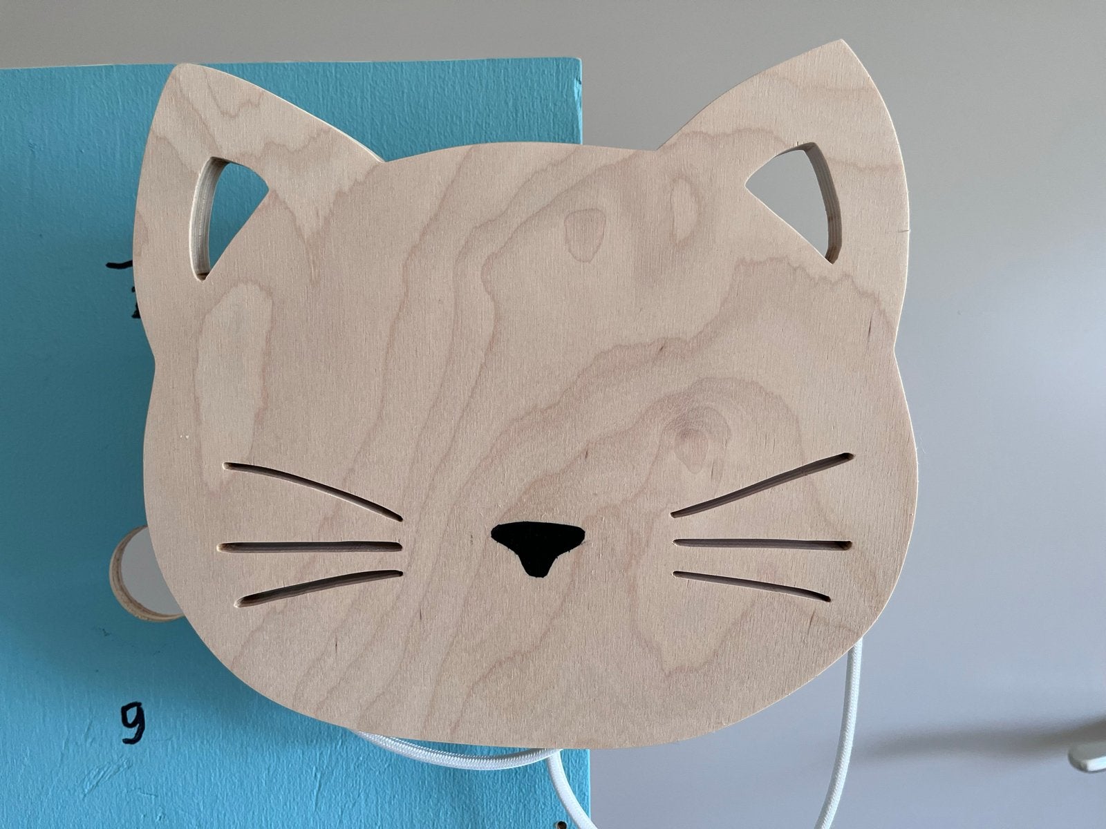 Houten wandlamp - Poes, Met schakelaar, Overige merken, Beige, E14 (klein)