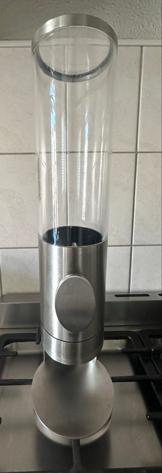 Ad Hoc Muesli/Pinda Dispenser - Stijlvol en Praktisch, Gebruikt, Zilver, Ophalen of Verzenden, Voorraadpot