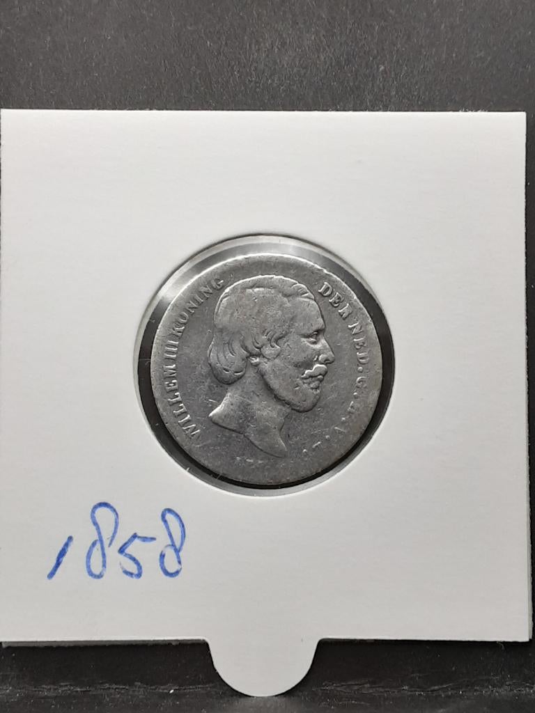 1/2 gulden 1858 Koning Willem III, Postzegels en Munten, Munten | Nederland, ½ gulden, Koning Willem III, Zilver, Ophalen of Verzenden