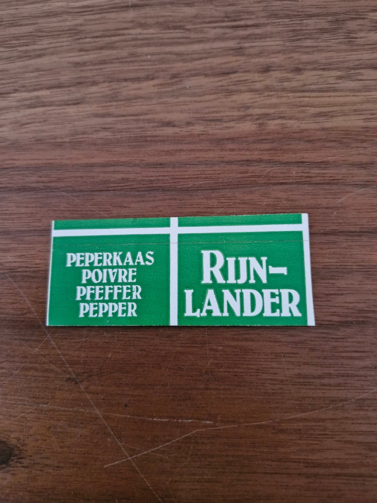 8432 Vintage Rijnlander Peperkaas Sticker - Groen, Ophalen of Verzenden, Zo goed als nieuw, Overige typen