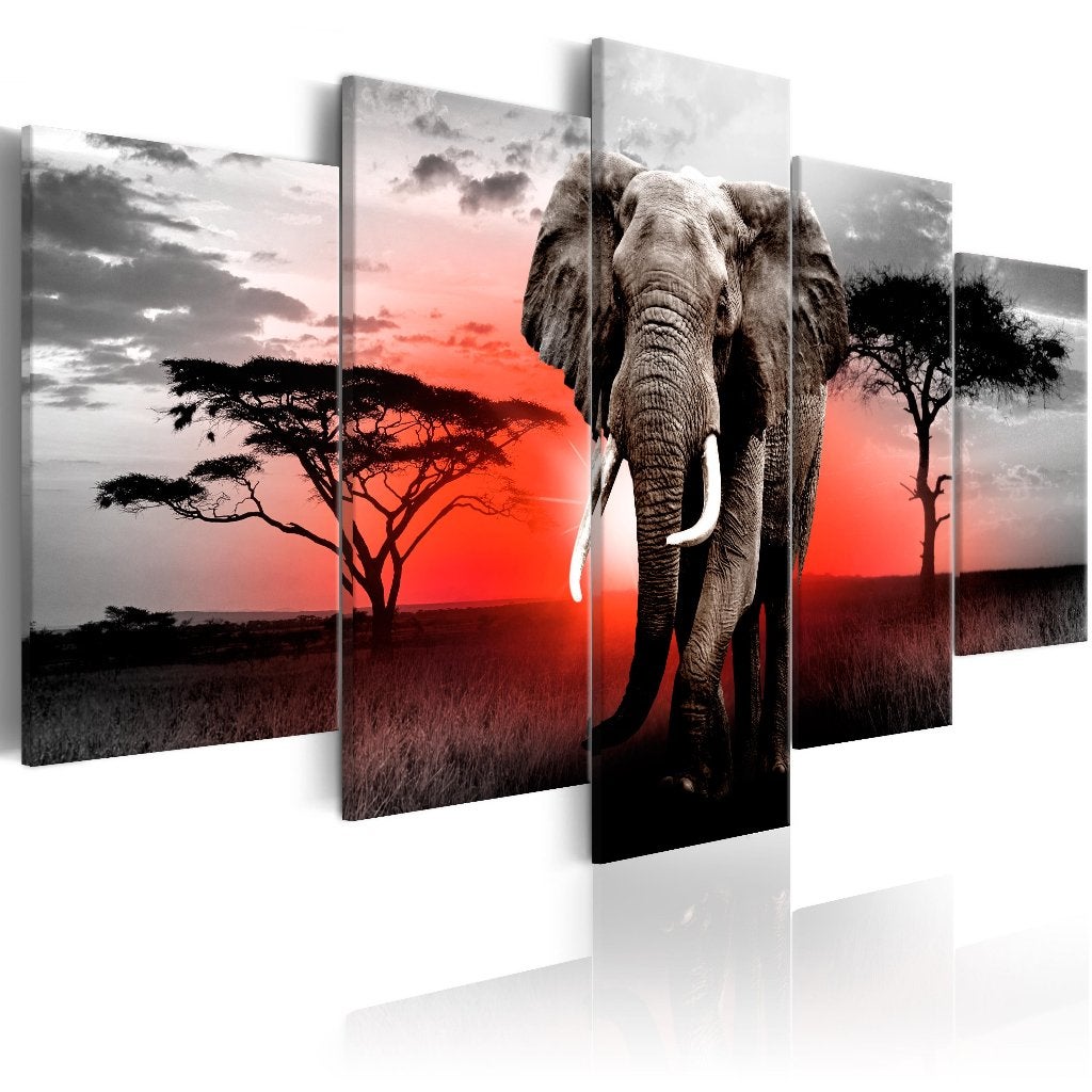 788 Afrika Olifant XXL 5 Luik Canvas Schilderij 200x100cm, Ophalen of Verzenden, Dieren