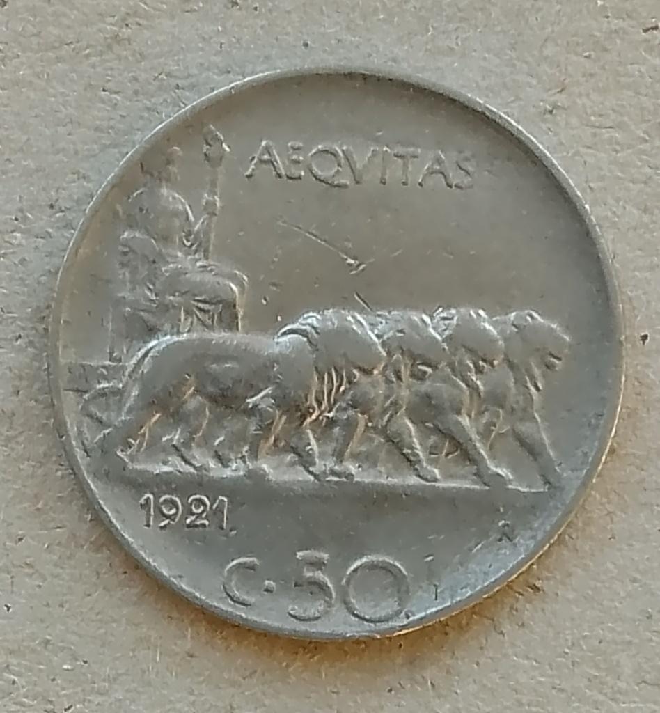 Italië, 50 centesimi 1921 kartelrand., Ophalen of Verzenden, Italië, Losse munt