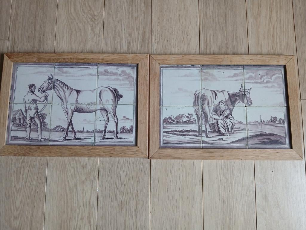 Antieke tegeltableaus met paard en koe, Ophalen