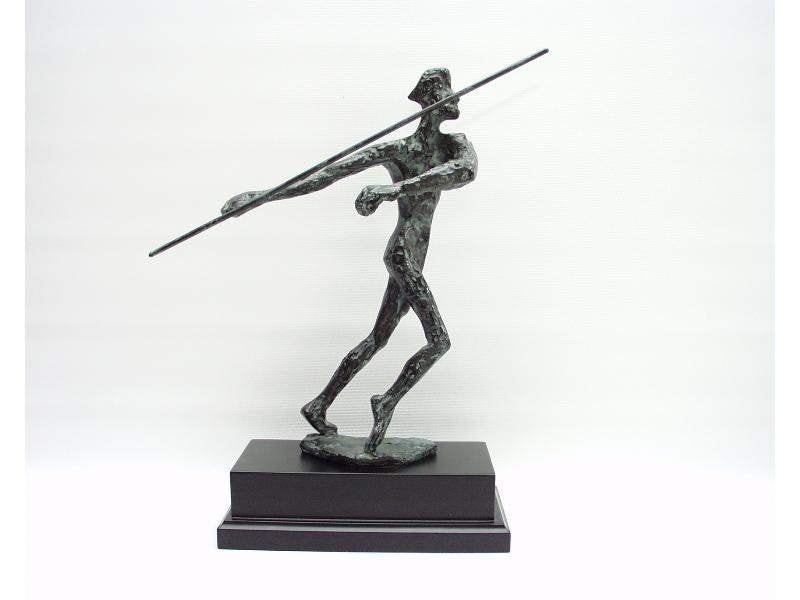 Nieuw speerwerper brons antiek op sokkel 36 cm H., Ophalen of Verzenden