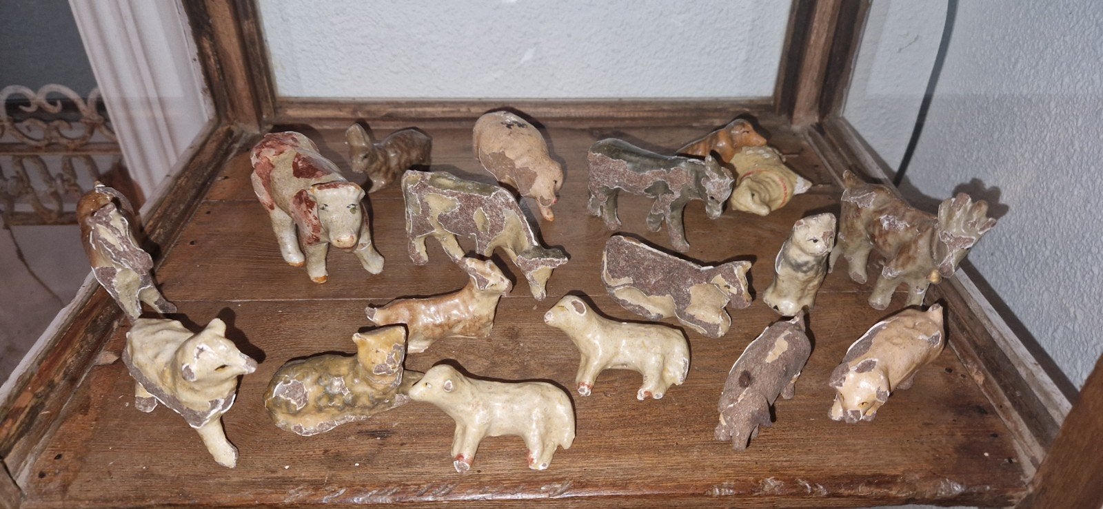 12x antiek kinderspeelgoed~boerderijdieren~koe~schaap~kat, Ophalen of Verzenden