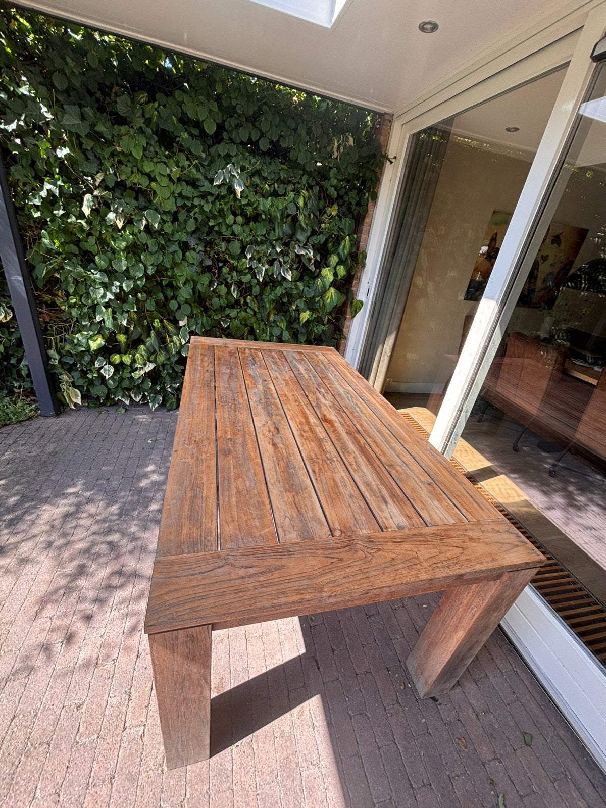 Rough teakhouten tuintafel 180*100, Ophalen, Gebruikt, Rechthoekig, Teakhout