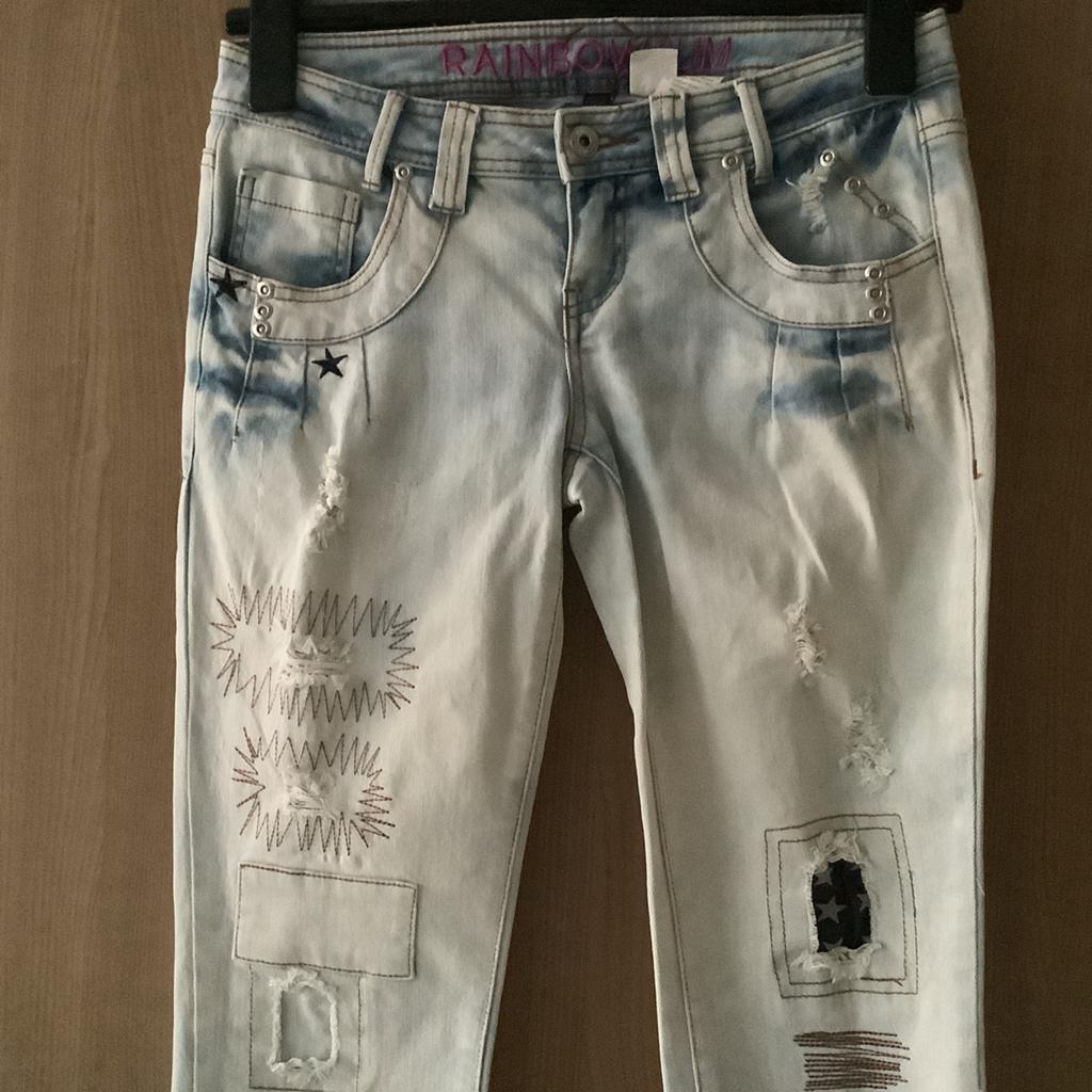 Spijkerbroek mt 36.     Rainbow., Kleding | Dames, Spijkerbroeken en Jeans, Verzenden, Zo goed als nieuw, Blauw, W28 - W29 (confectie 36)