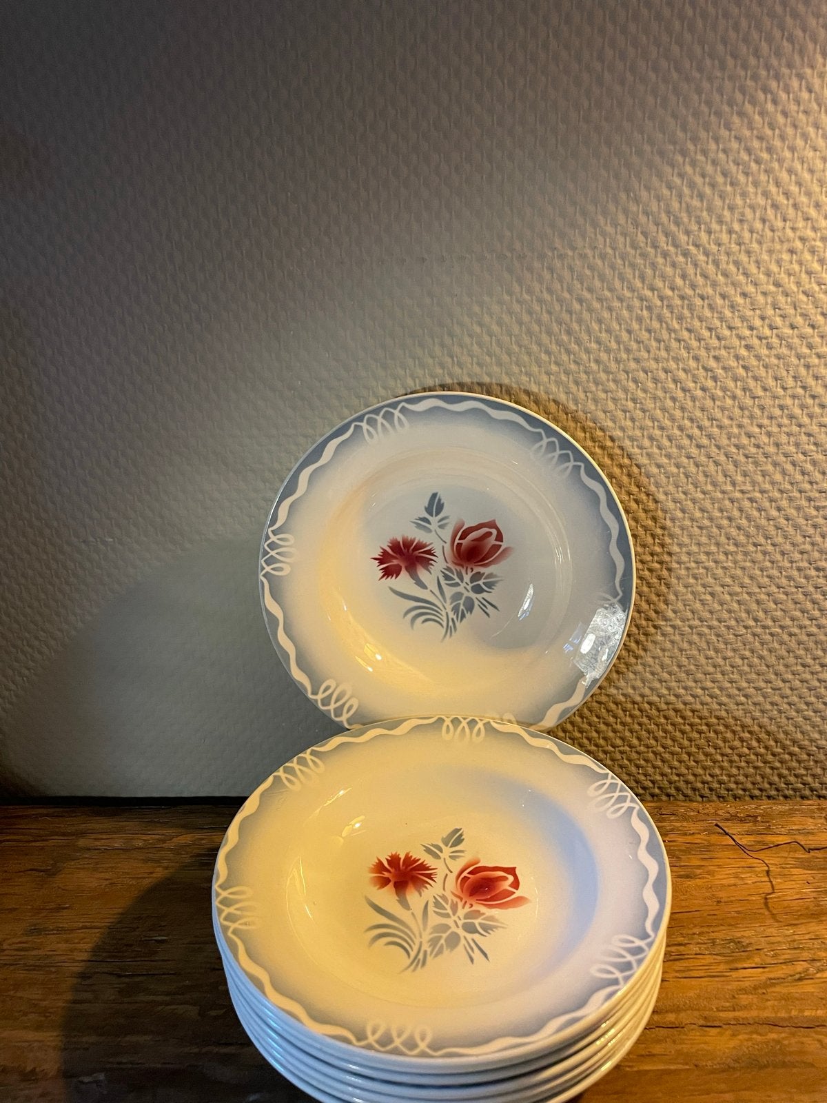 Set van 8 vintage Digoin Sarreguemines borden - 8 stuks, Gebruikt, Keramiek, Vintage, Ophalen of Verzenden