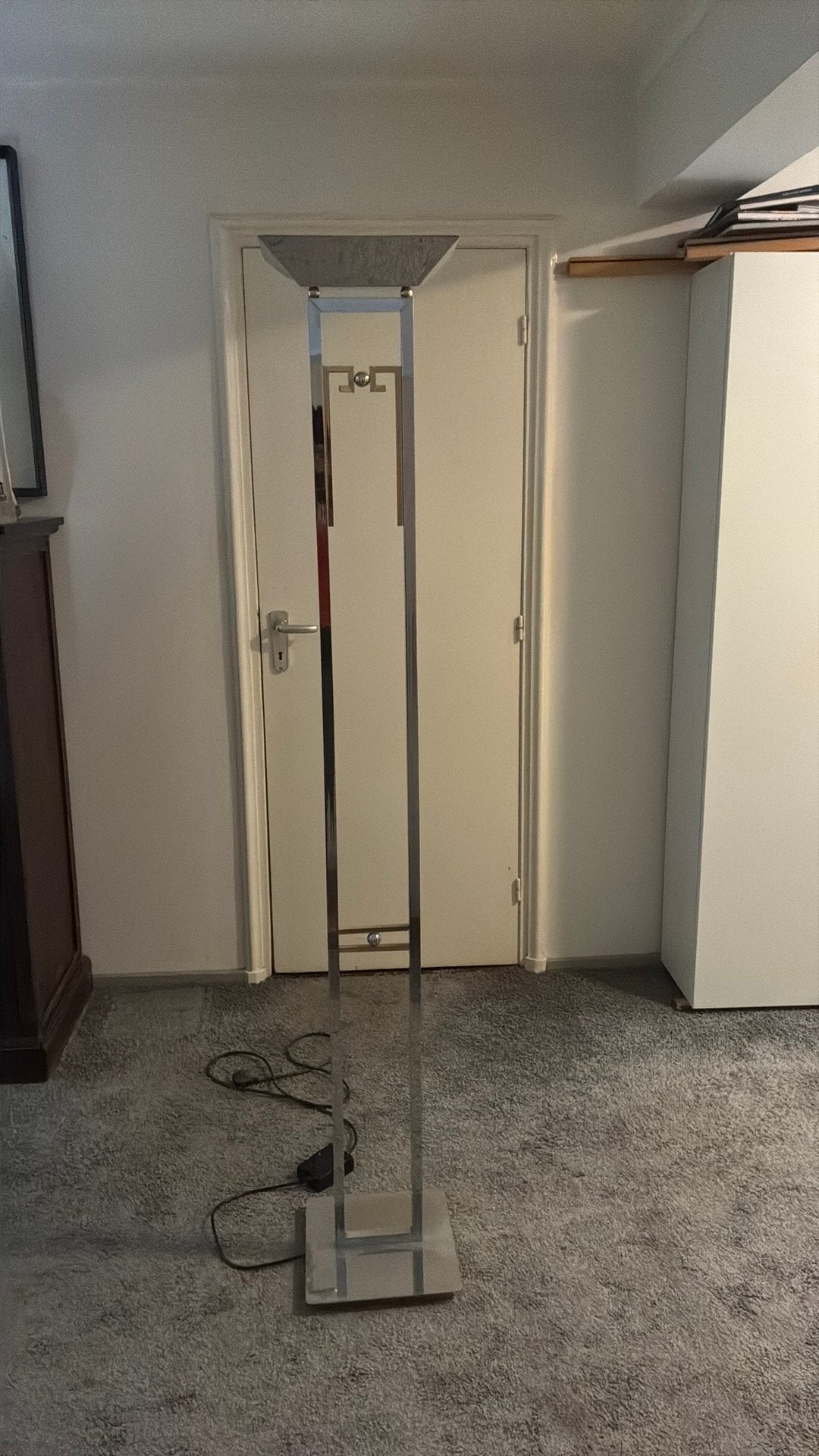 Italiaanse design uplighter – chroom & messing – jaren ’80, Ophalen of Verzenden, Minder dan 100 cm