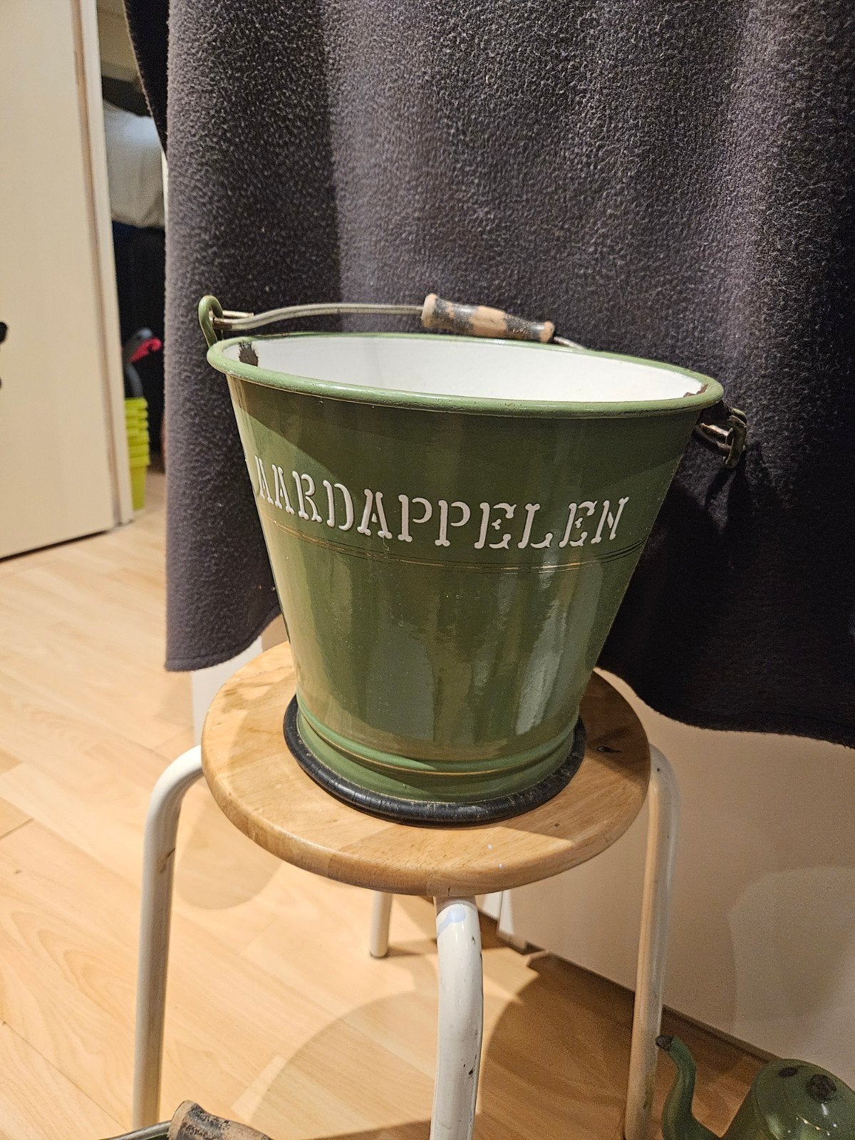Vintage geëmailleerde aardappel emmer - groen, Ophalen of Verzenden