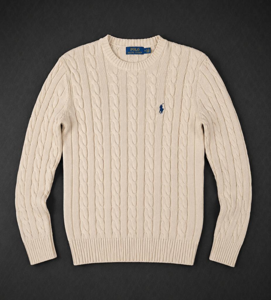 Ralph Lauren Kabeltrui Beige – Unisex M, Maat 48/50 (M), Beige, Ralph Lauren, Ophalen of Verzenden