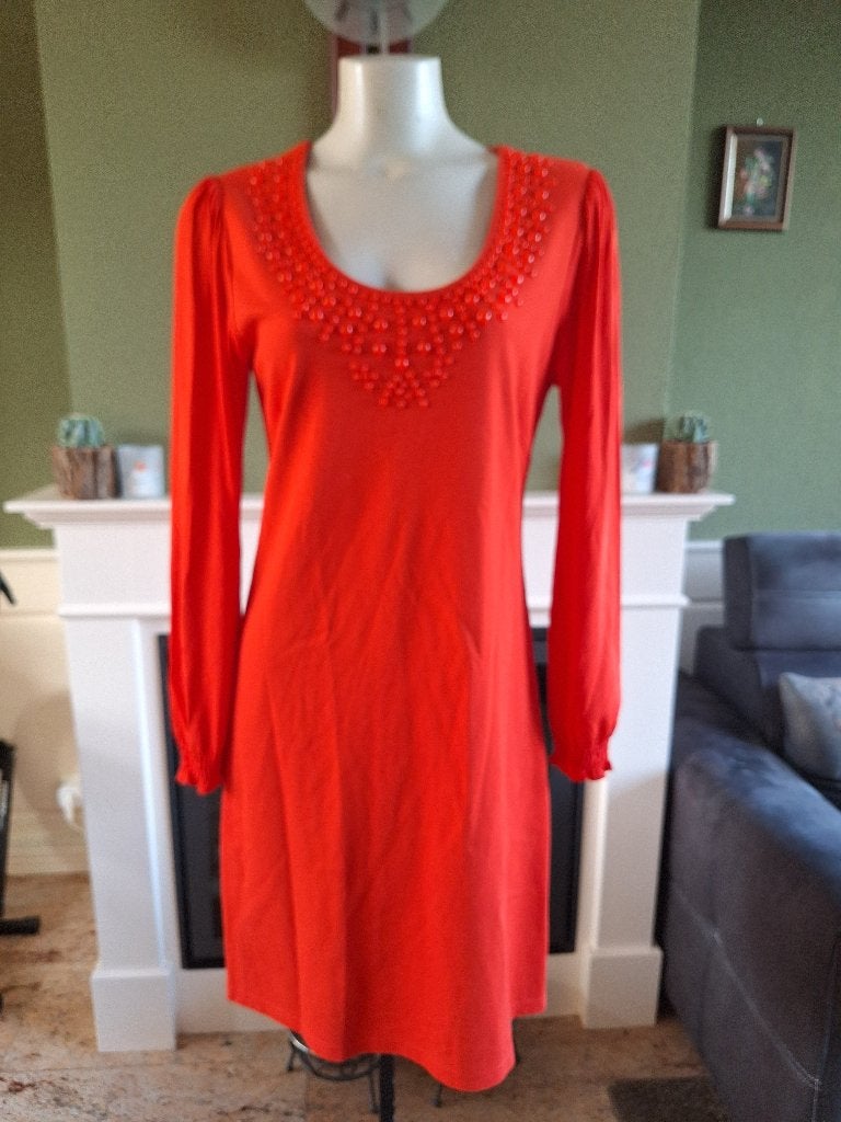 K-Design oranje jurk met mooie mouw details mt L, K-design, Verzenden, Maat 42/44 (L), Oranje