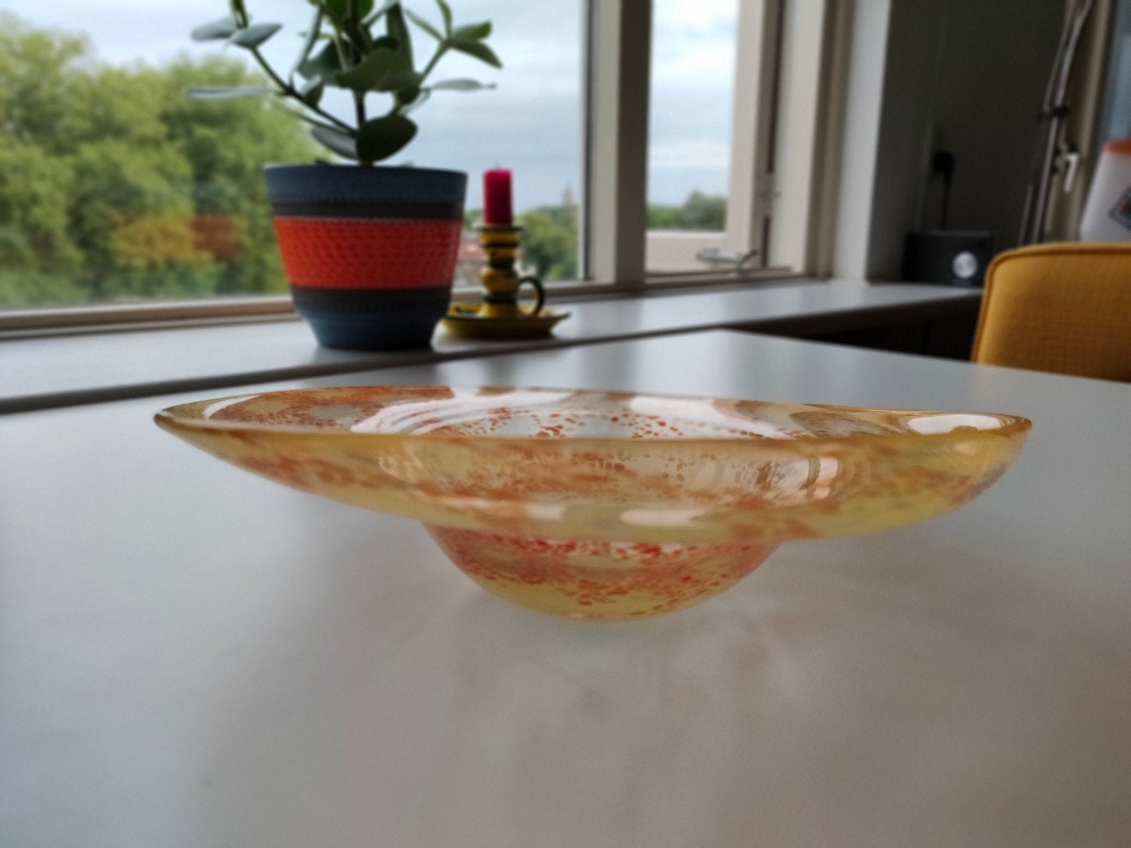 unieke oranje design schaal glas David Beliën glaskunst, Antiek en Kunst, Glas, 8 cm, Oranje, Ophalen of Verzenden