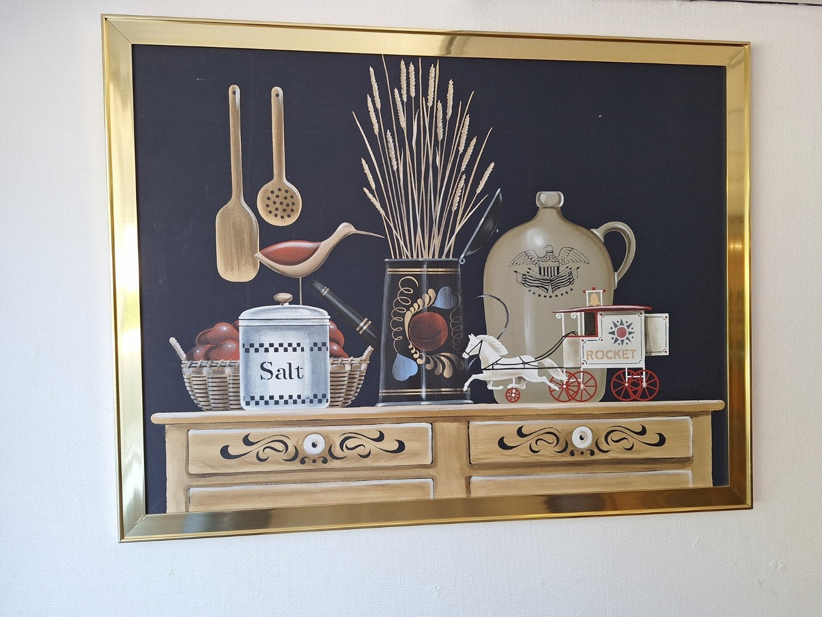 Stilleven schilderij met goudkleurige lijst (130x100cm), Ophalen, Ingelijst, Stilleven
