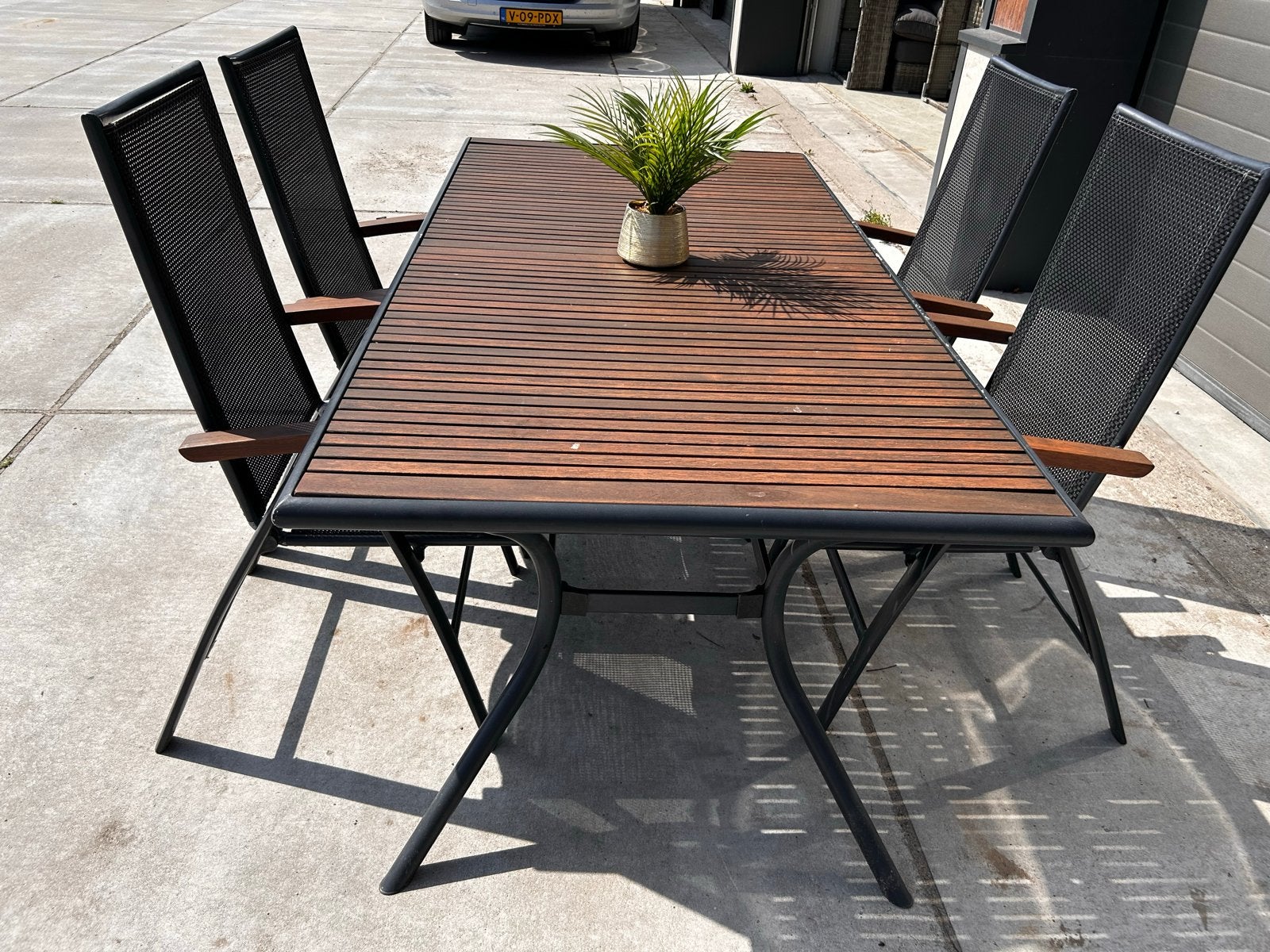 Mooie teakhouten tuinset met 4 verstelbare stoelen, Tuin en Terras, 4 zitplaatsen, Gebruikt, ., Teakhout