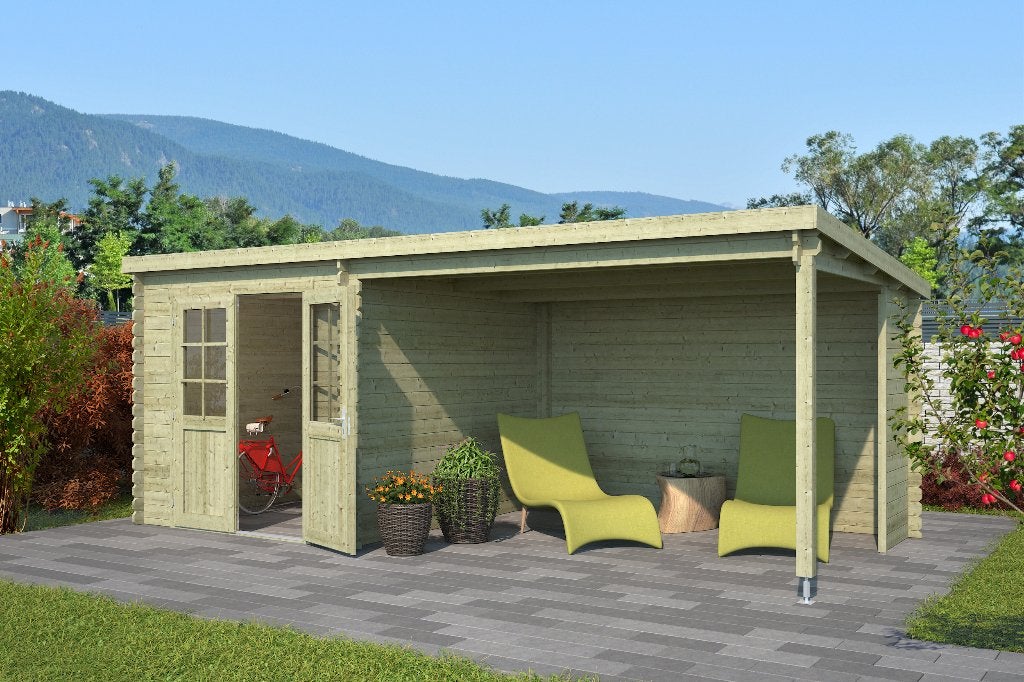 Blokhut met overkapping Sunniva 570x275 Onbehandeld vuren, Verzenden, Nieuw