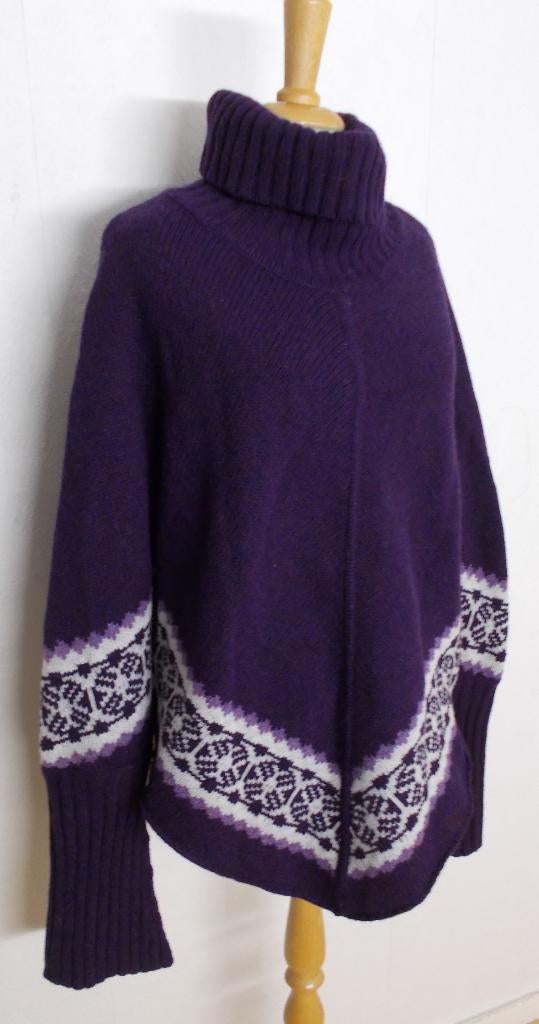 Noors/folklore 80% wol col trui/poncho met mouwen! XL/XXL, Verzenden, Zo goed als nieuw, Maat 46/48 (XL) of groter, Paars