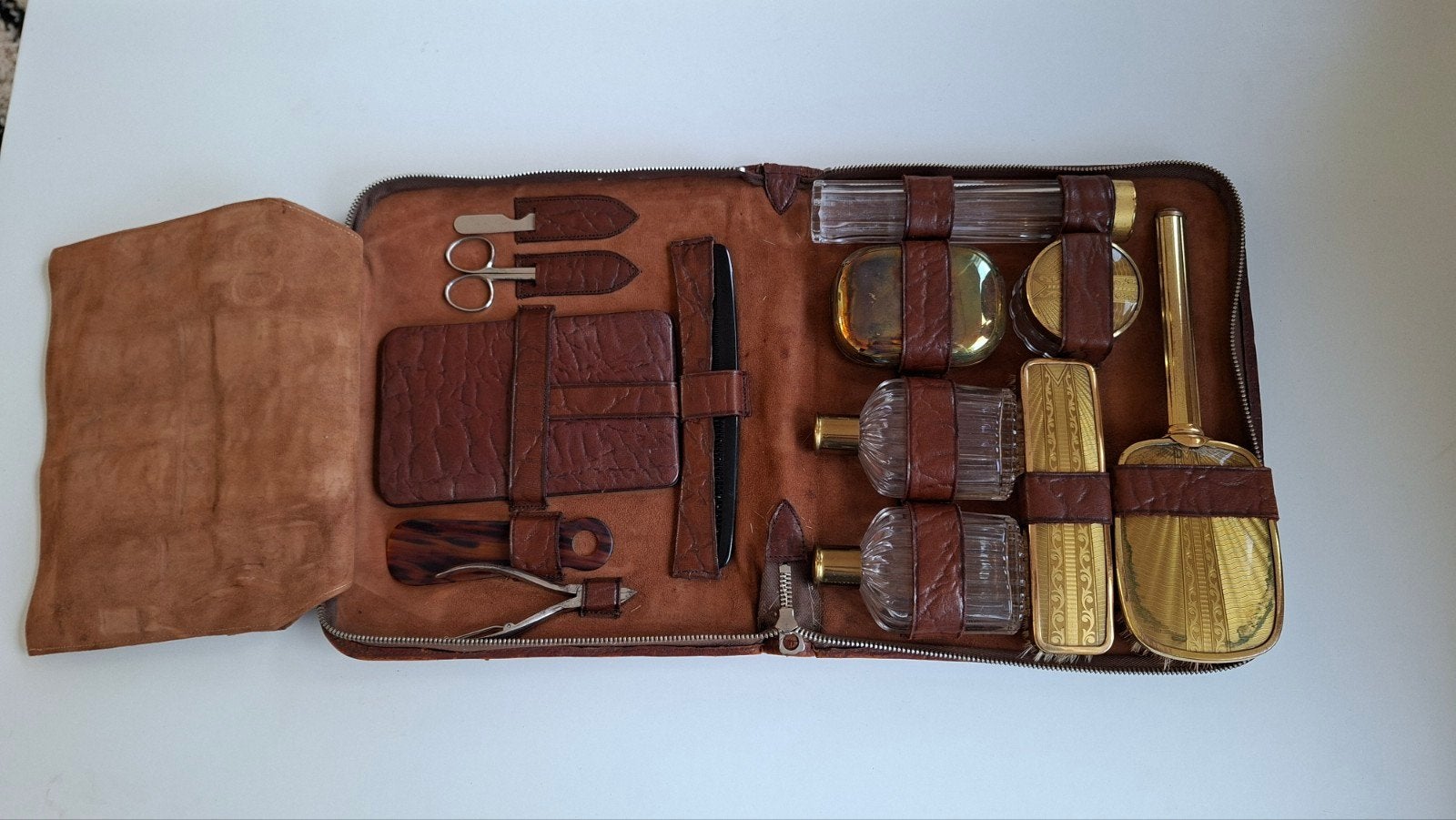 Vintage Reis Toiletset in Leren Etui - Jaren '50, Ophalen of Verzenden