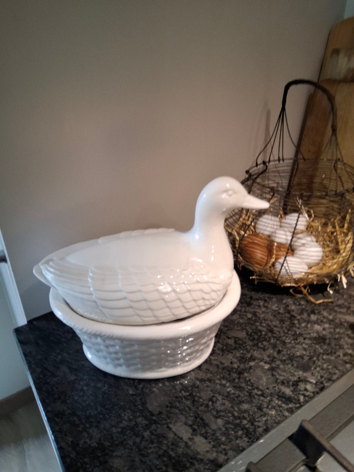 Witte keramische eierhouder in de vorm van een eend, Antiek en Kunst, Ophalen of Verzenden