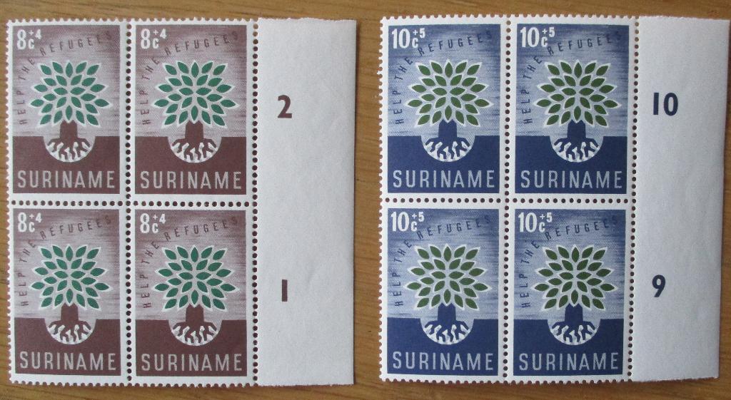 Suriname, Vluchtelingenjaar 1959-1960, in blokjes van vier, Verzenden, Postfris