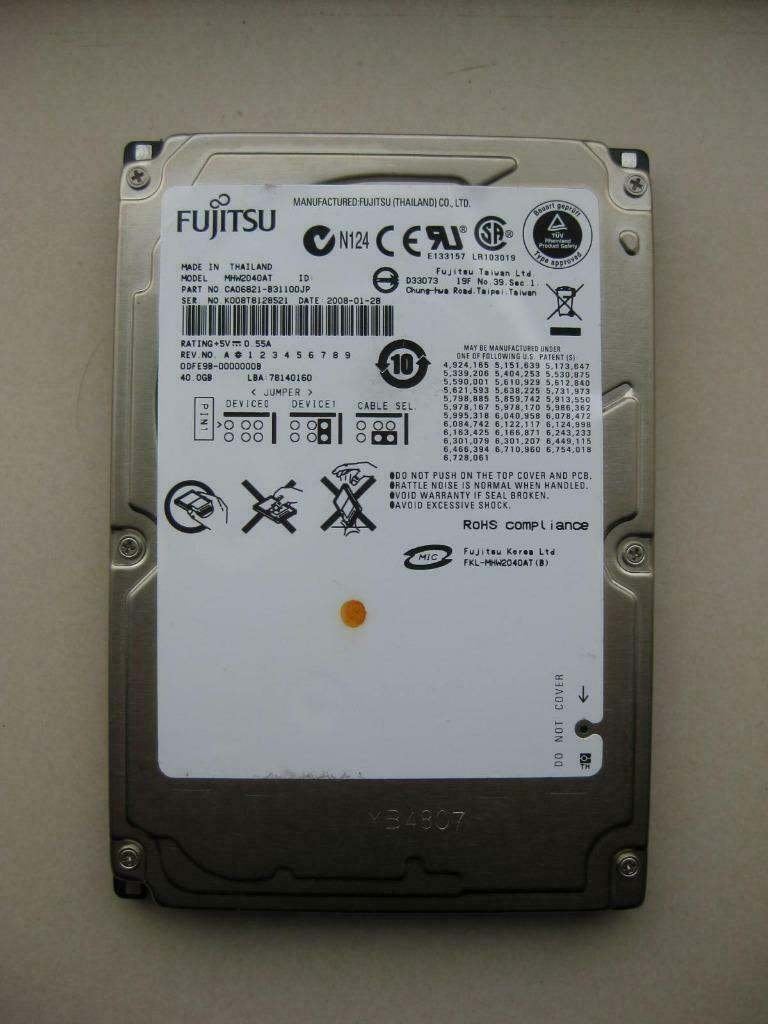 Fujitsu MHW2040AT 40GB 2,5" IDE laptop harddisk, Intern, Gebruikt, HDD, Ophalen of Verzenden