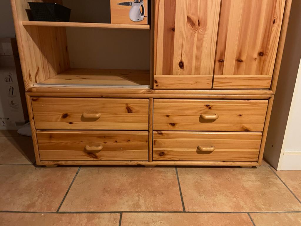 Grenen kast met louvre deuren en ladenblok (200x108x57cm), Ophalen, Gebruikt, 100 tot 150 cm, 200 cm of meer