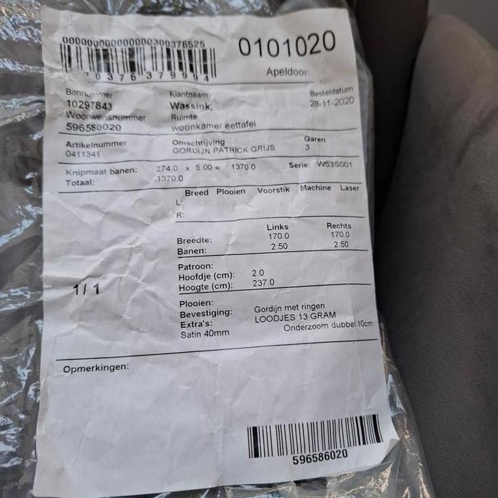 3 stuks Gordijn Patrick Grijs met ringen - 237cm hoog, Ophalen of Verzenden, Nieuw, Grijs