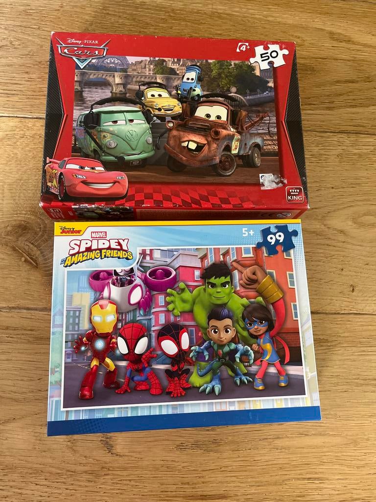 Disney Cars & Spidey Puzzels (50 & 99 stukjes), Ophalen, Meer dan 50 stukjes, Gebruikt, 4 tot 6 jaar