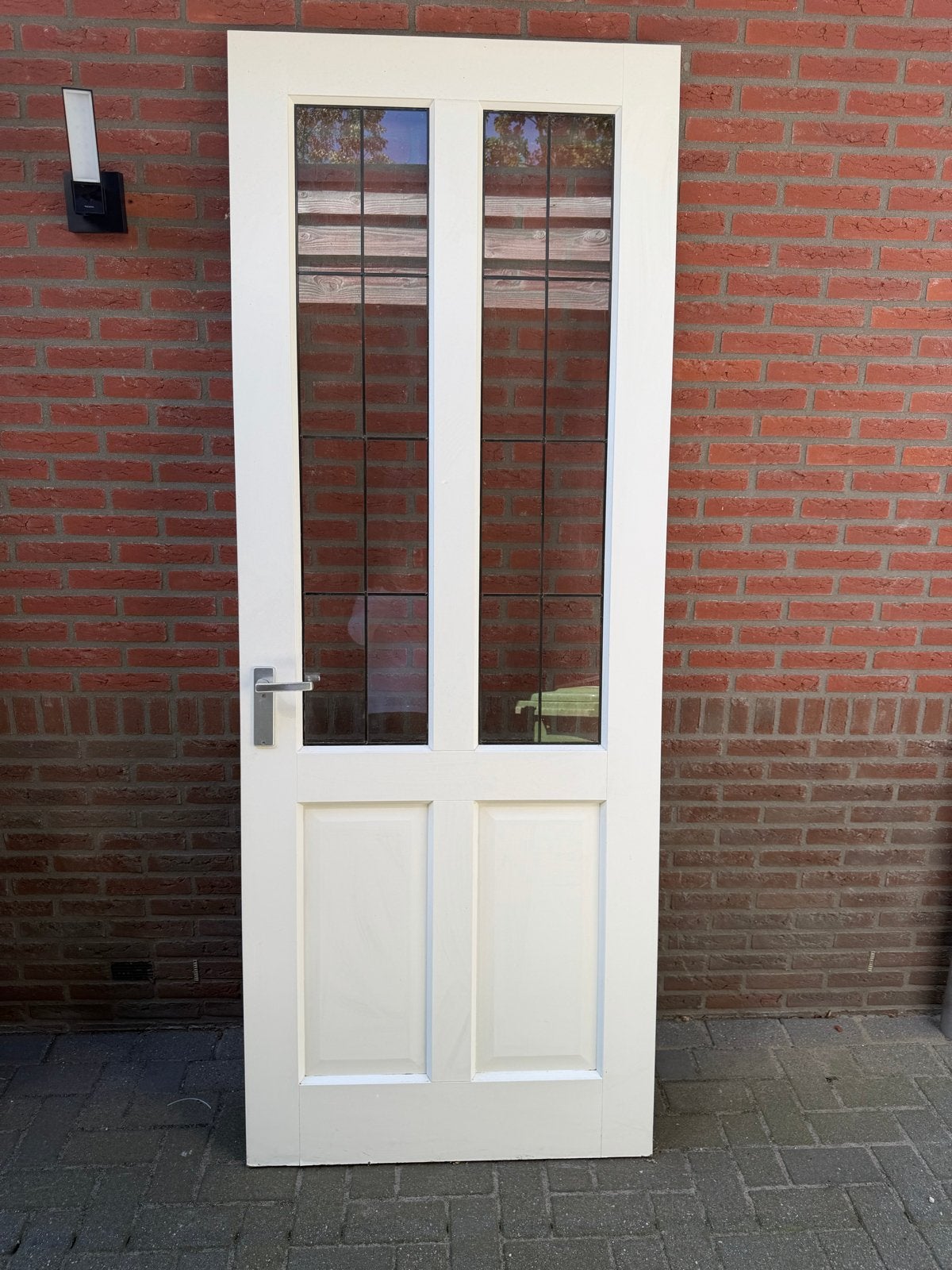 Twee deuren: Hardhout paneeldeur en deur met glas 230x88, Doe-het-zelf en Verbouw, Deuren en Horren, Ophalen, Gebruikt, 80 tot 100 cm