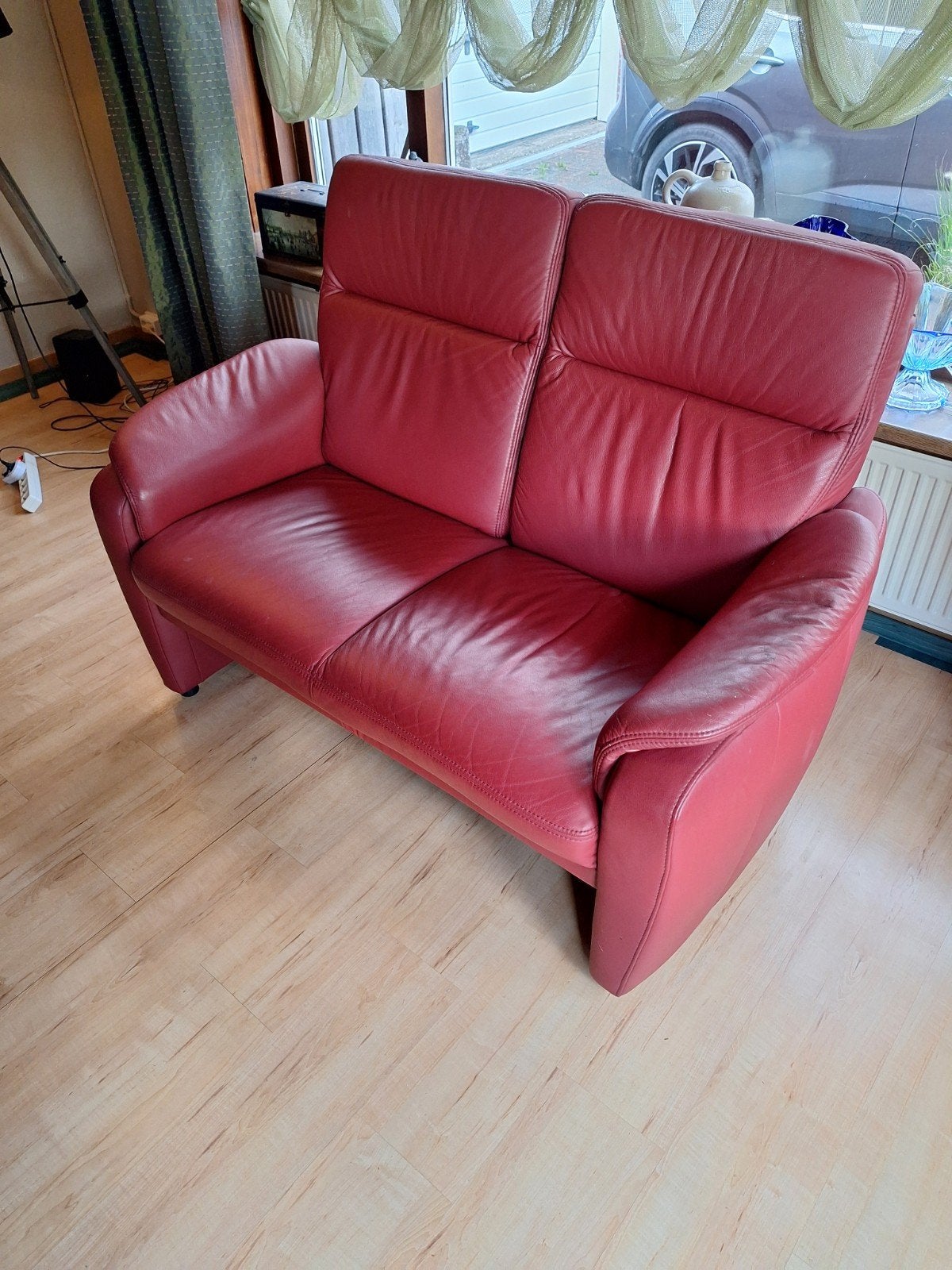2,5 zitbank bordeaux rood, Ophalen, Gebruikt, Tweepersoons, Rechte bank