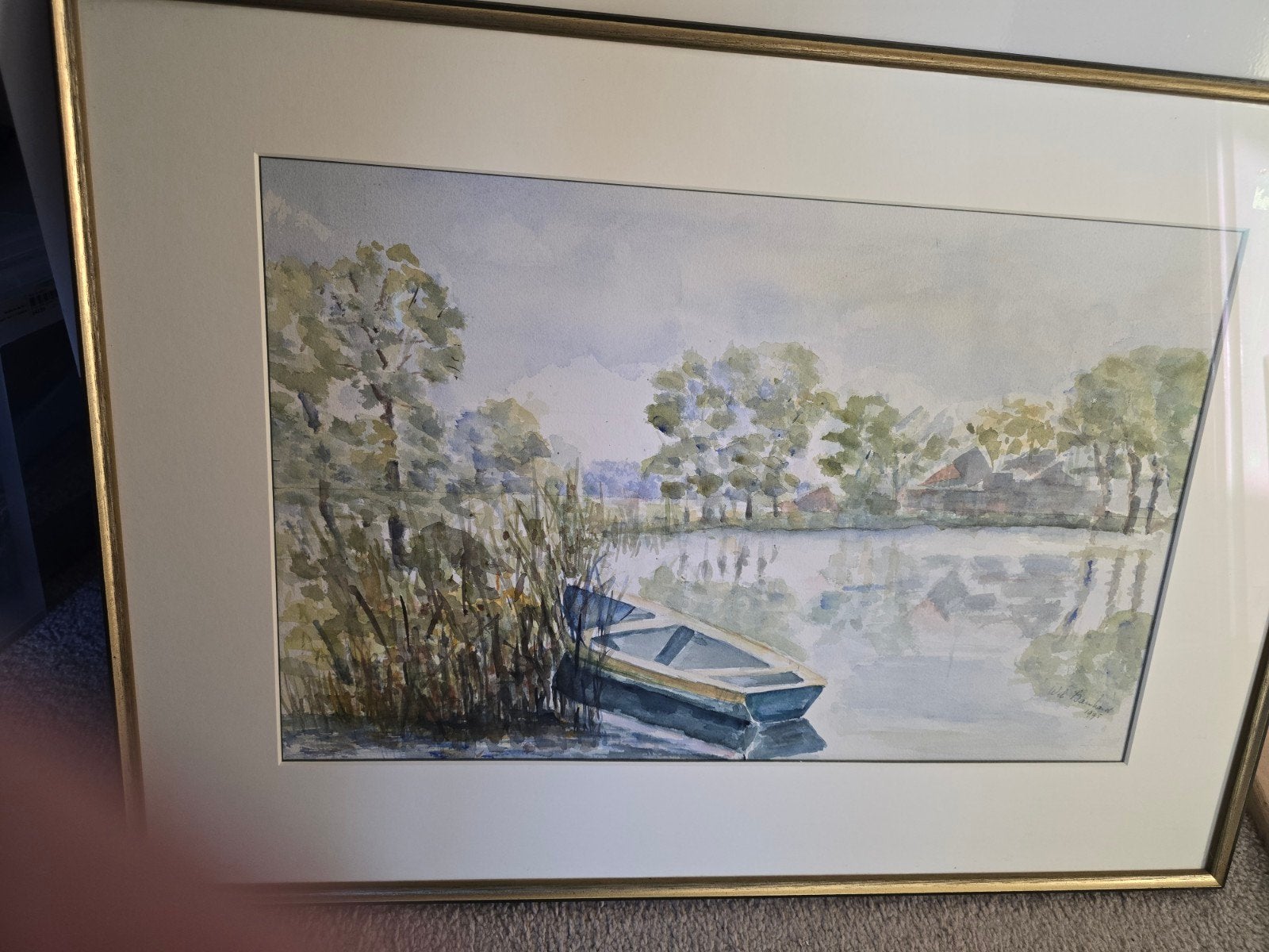 Ingelijste aquarel – Gesigneerd en gedateerd (1995) – Landsc, Ophalen