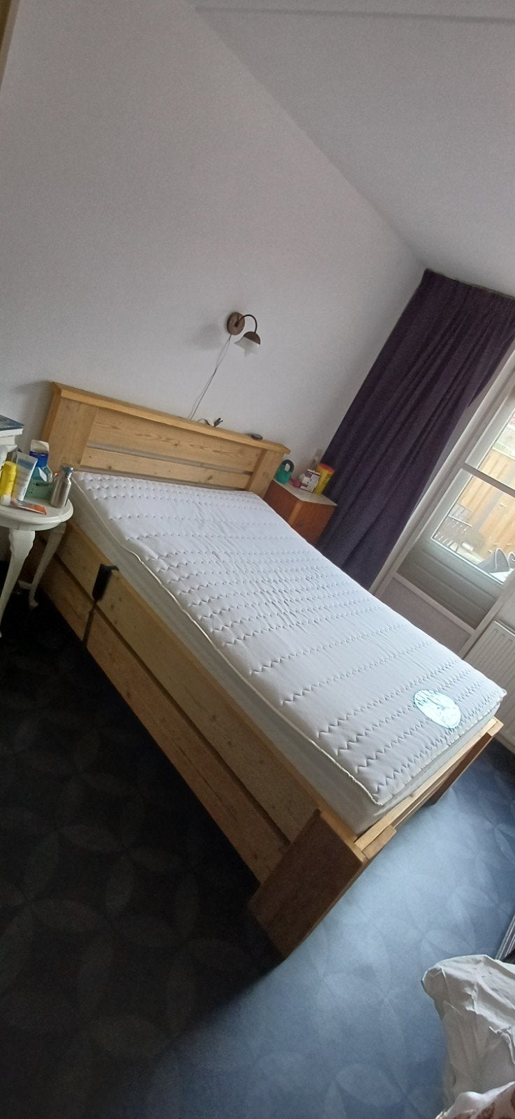 stoer steigerhouten bed 140x200 elektrisch verstelbaar, Ophalen, Verstelbaar, Tweepersoons, 140 cm