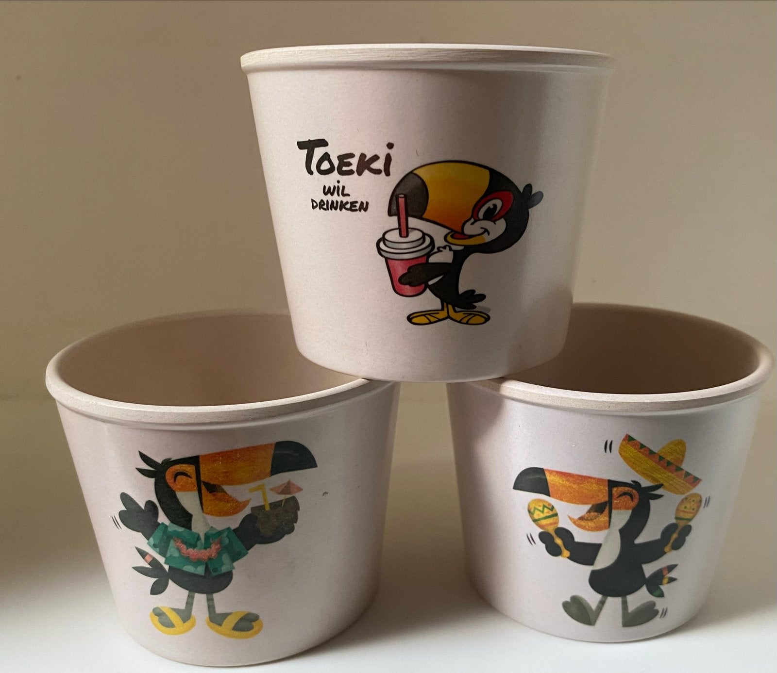 3 Toeki Van der Valk bekers. Hoogte 6/6,5 cm., Beige, Overige typen, Kunststof, Ophalen of Verzenden
