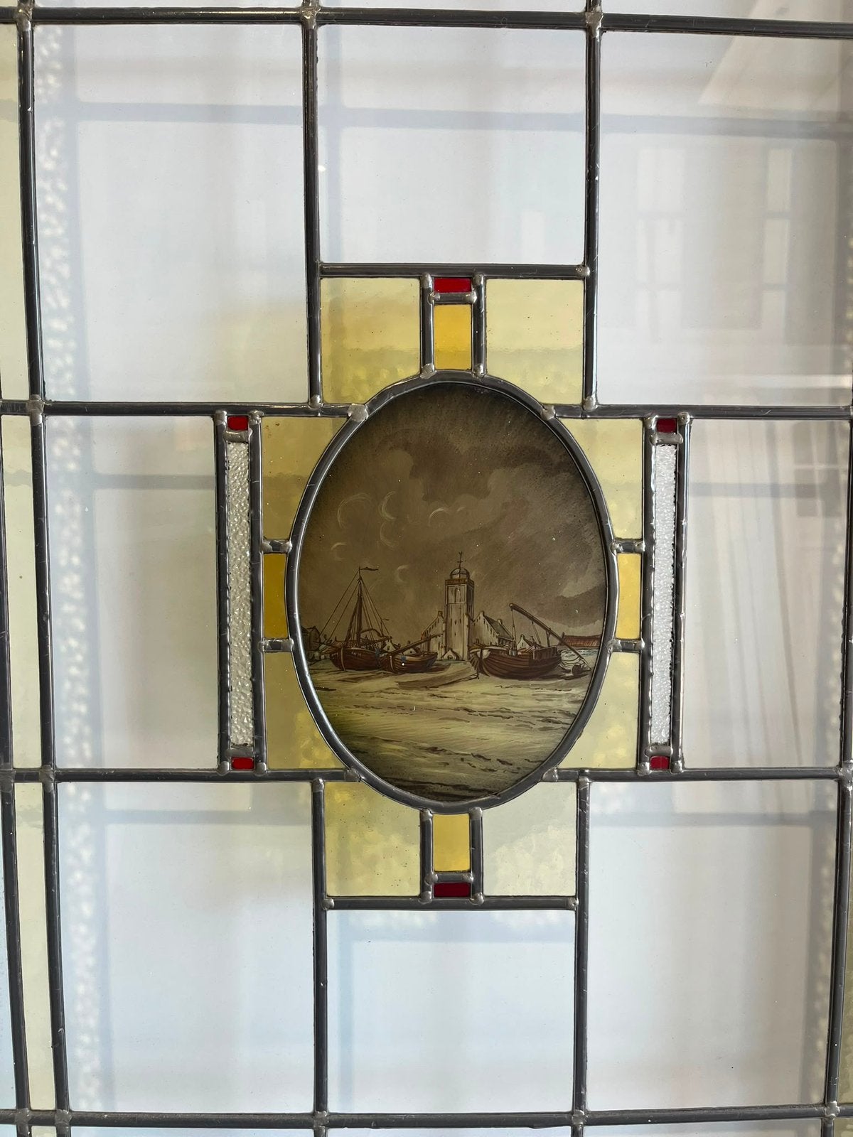 Antieke ensuite schuifdeuren glas in lood gebrandschilderd, Doe-het-zelf en Verbouw, Deuren en Horren, 120 cm of meer, Binnendeur