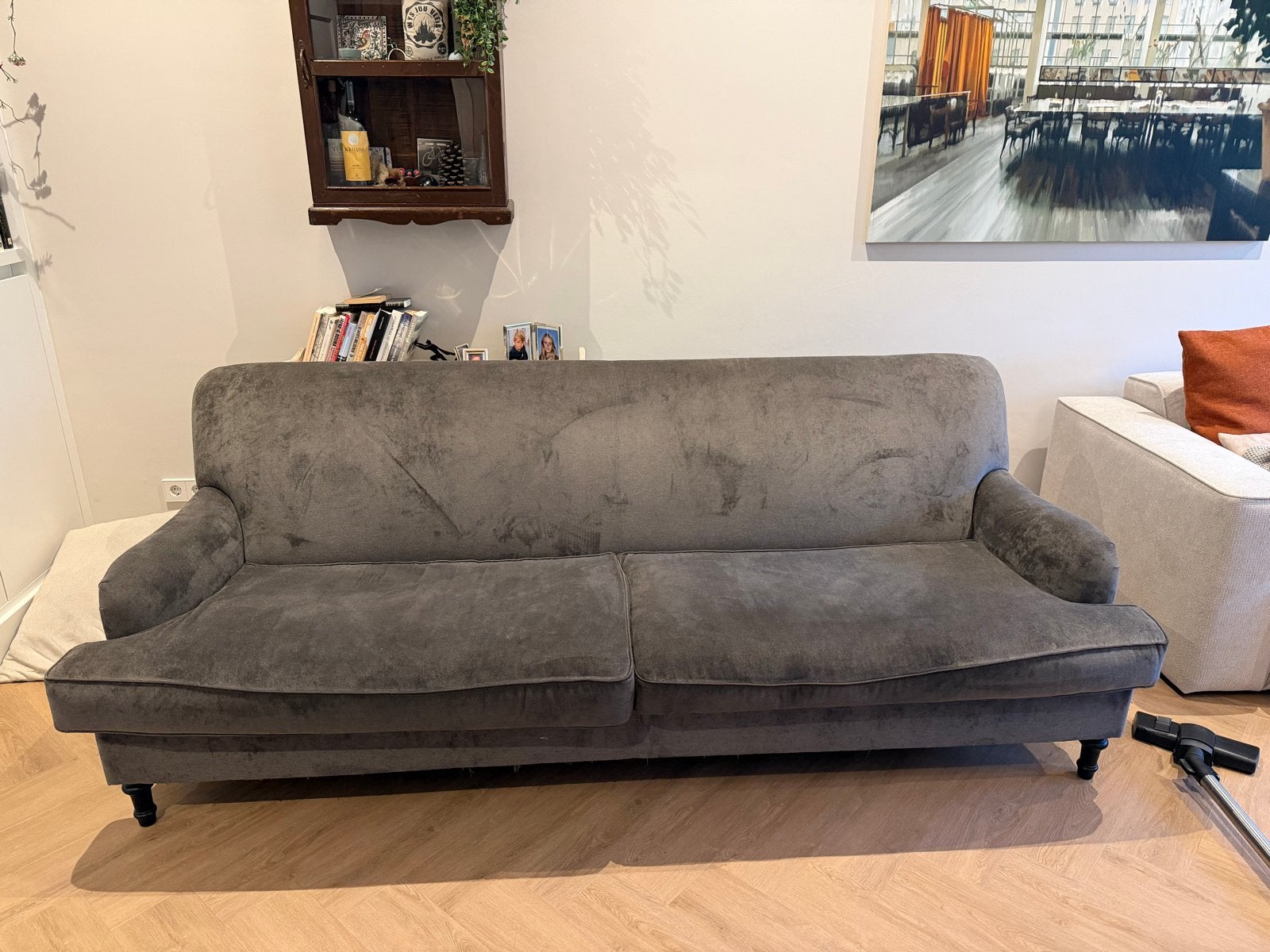 Grijs / Velours bank / sofa  3-4 personen VT wonen antraciet, Huis en Inrichting, Ophalen, Gebruikt, Driepersoons, 75 tot 100 cm
