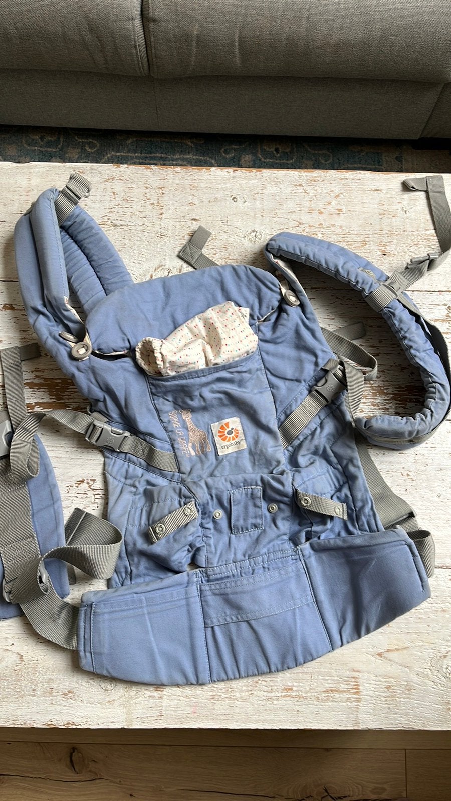 Ergobaby draagzak met Sophie la Giraffe plaatje, kleur Lilla, Overige merken, Gebruikt, Ophalen of Verzenden, Buik