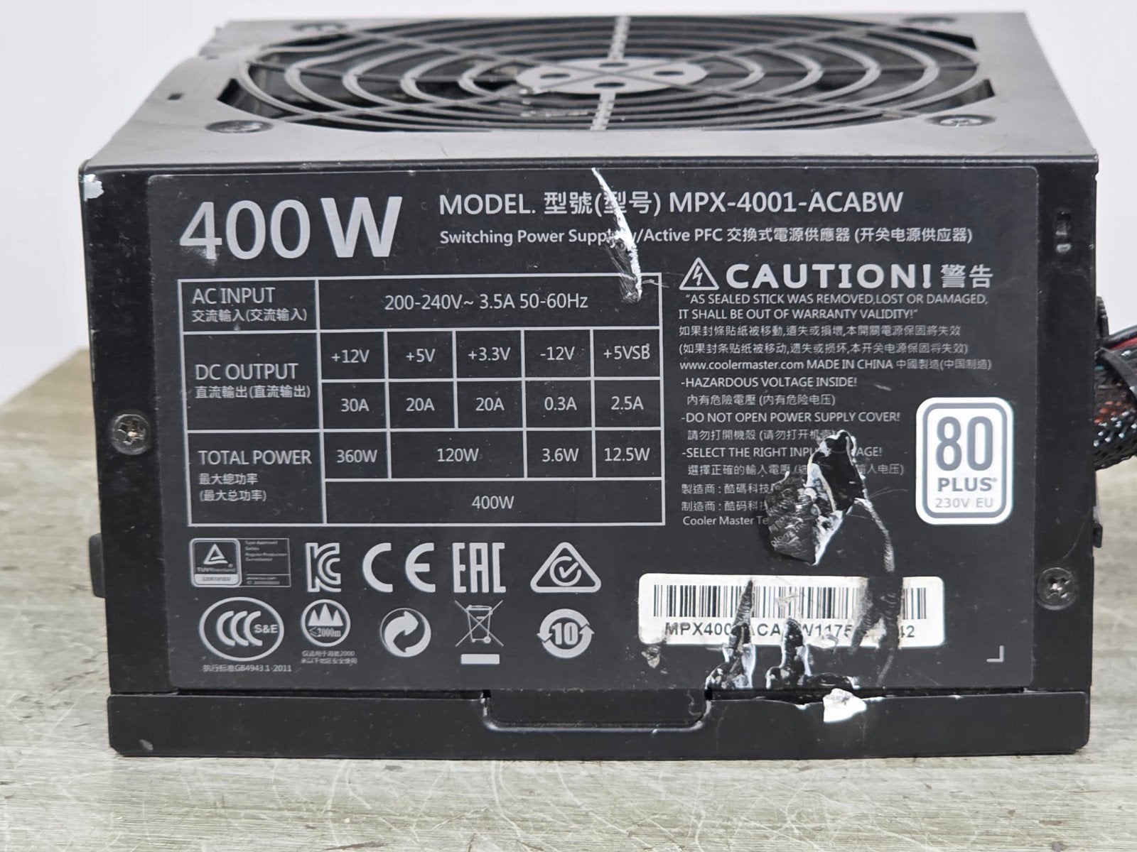 Cooler master 400w max voeding psu power supply mpx-4001-aca, Gebruikt, ., Ophalen of Verzenden, .