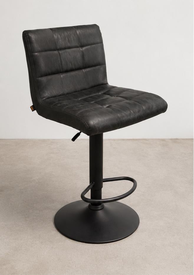 Barkruk zwart met rugleuning kunstleer, Huis en Inrichting, Barkrukken, Ophalen, Gebruikt, 60 tot 90 cm, Leer