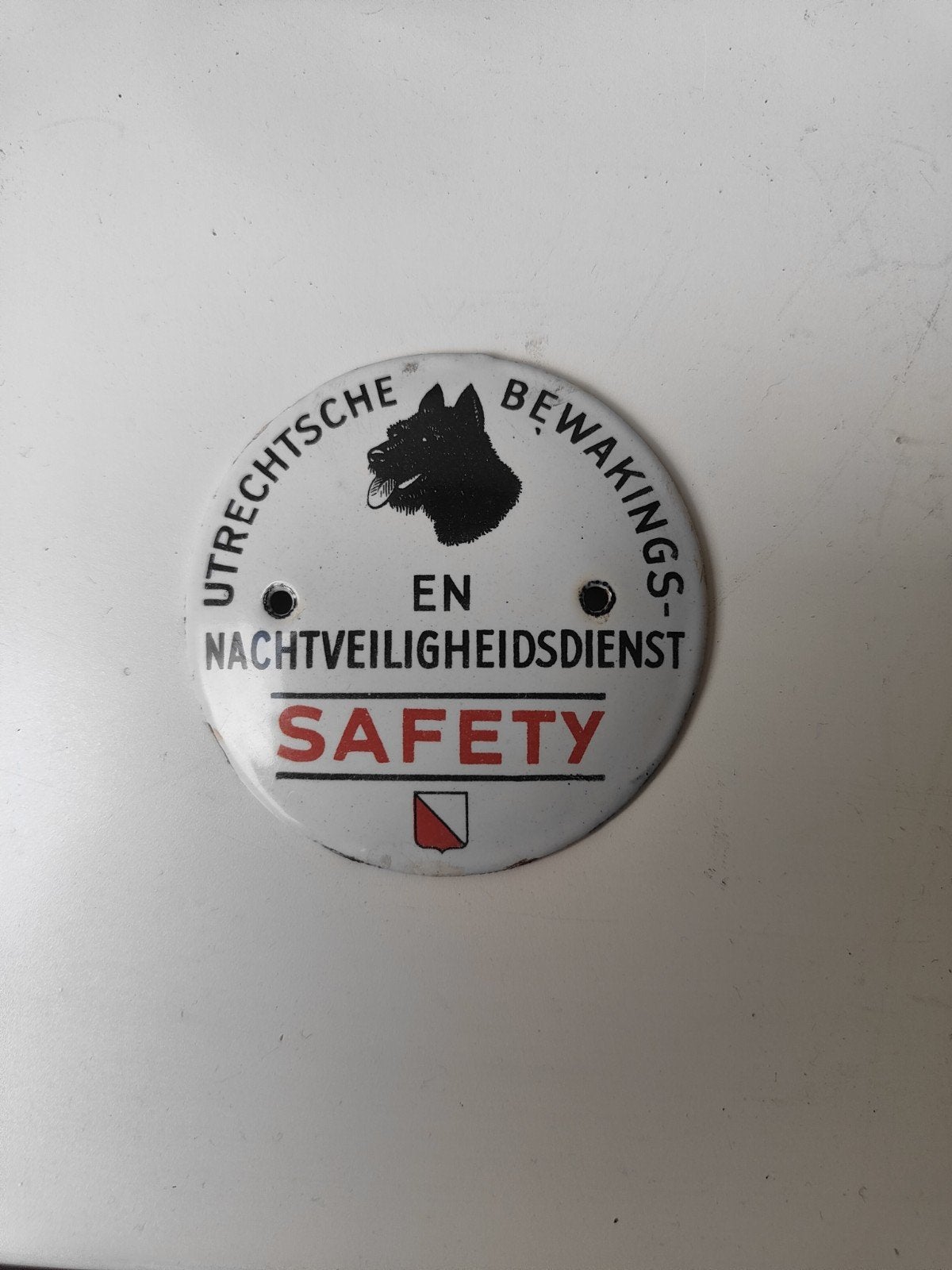 vintage / antiek emaille bordje Utrechtsche Bewakingsdienst, Antiek en Kunst, Ophalen of Verzenden