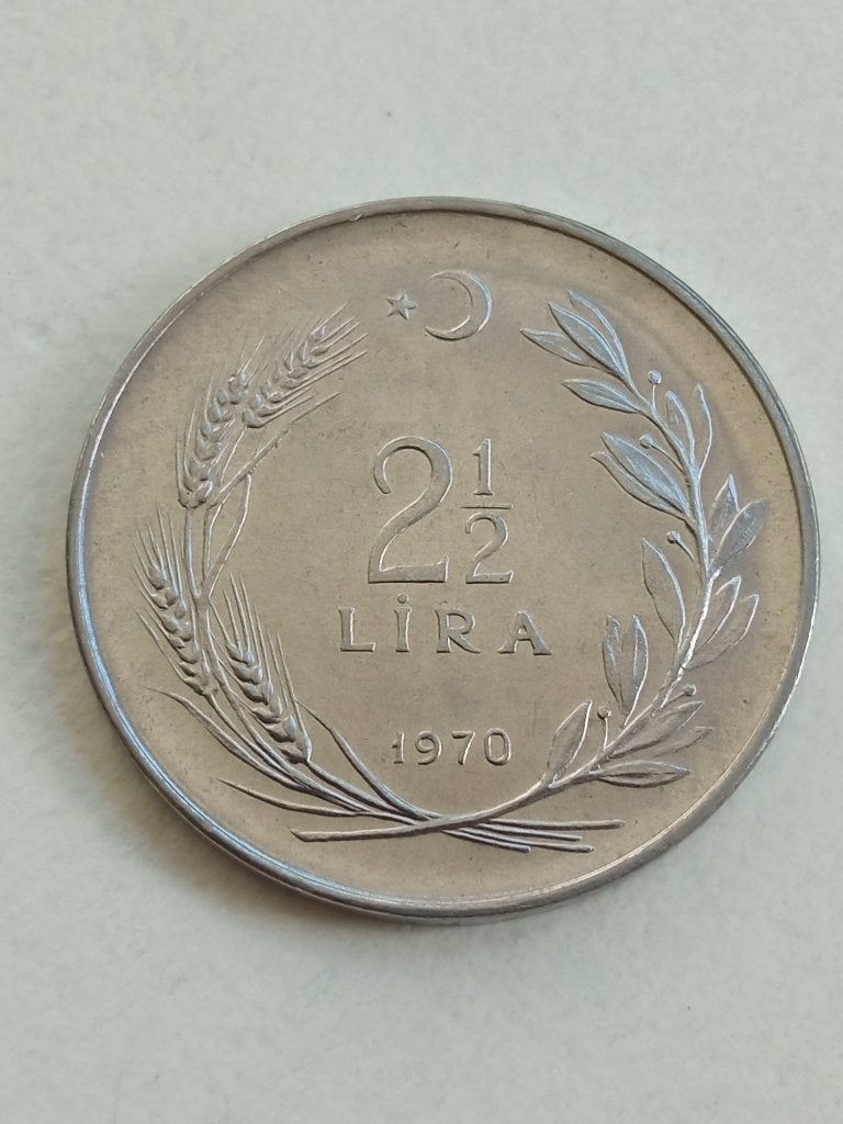 Turkije 2 1/2 lira 1970., Ophalen of Verzenden, Overige landen, Losse munt