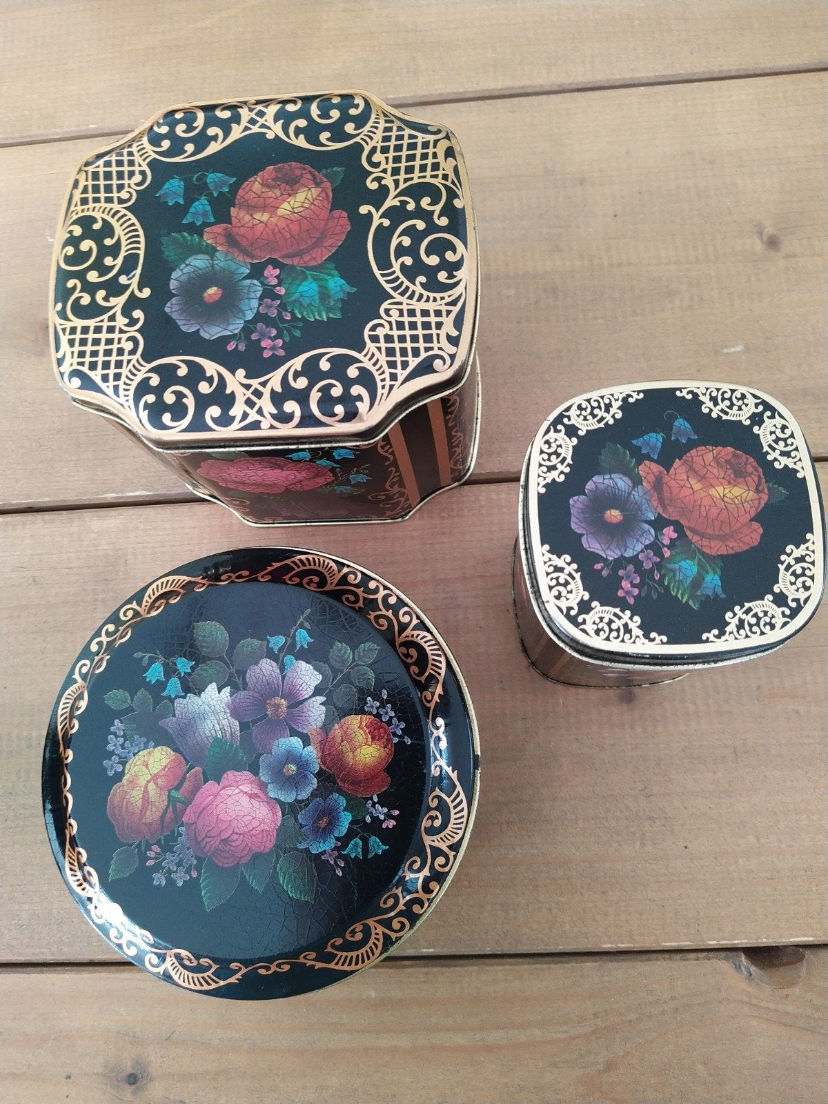 Set van 3 Vintage Blikken met Bloemenprint, Verzamelen, Blikken, Ophalen of Verzenden, Gebruikt, Overige, Overige merken