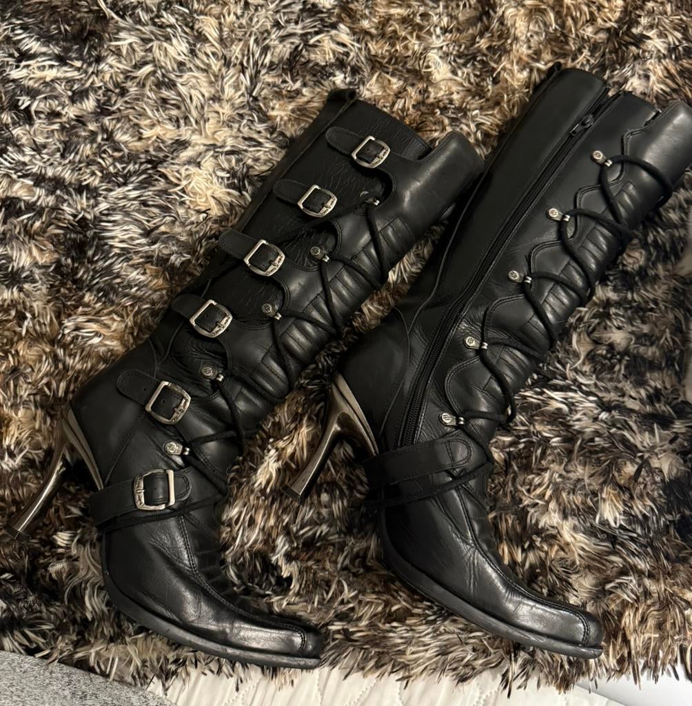 Rare ‘New Rock’ Leather Boots, Hoge laarzen, Zwart, Ophalen of Verzenden, Gedragen