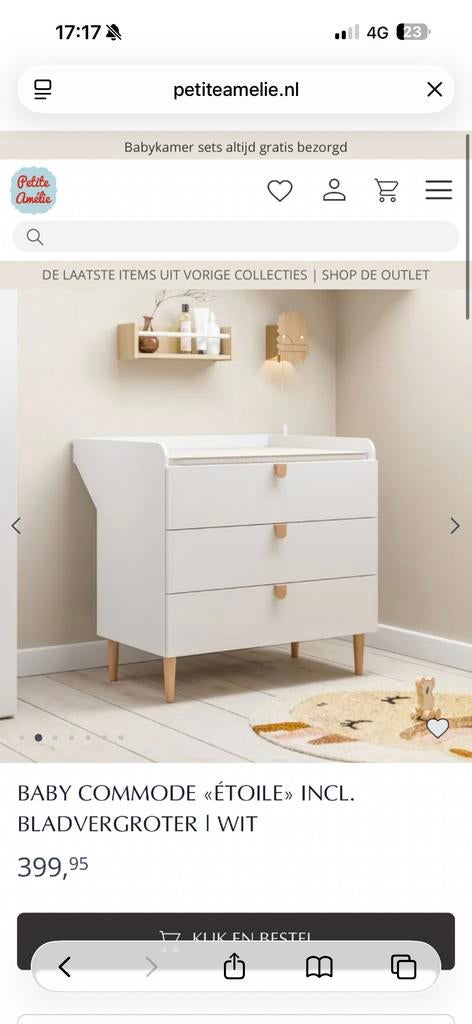 Baby Commode Étoile Wit met Bladvergroter. Petit Amelie, Kinderen en Baby's, Kinderkamer | Commodes en Kasten, Ophalen, 50 tot 70 cm