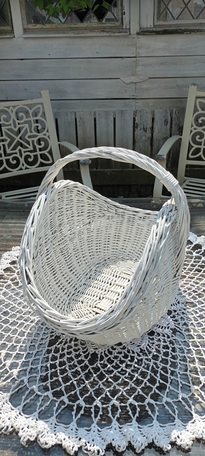 Ovale rieten pluk MAND 30 x 45 x 35 cm wit met hengsel, Gebruikt, Mand, Ophalen of Verzenden, Riet