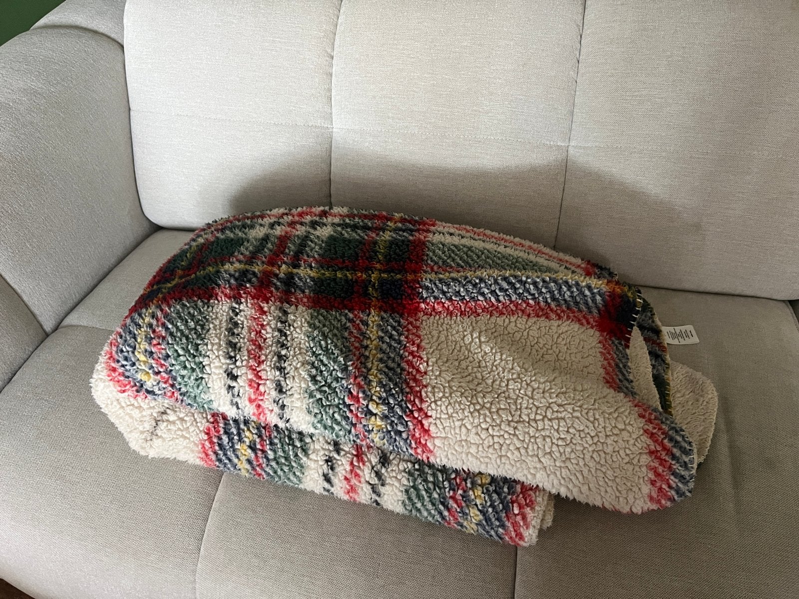 Geruite plaid/deken - rood, groen, beige, Ophalen, Zo goed als nieuw, Plaid, Meerkleurig
