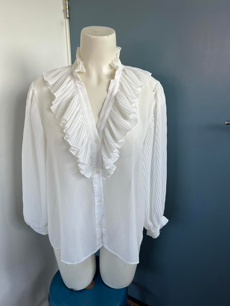 Zara witte doorschijnende blouse franjes plisse l, Maat 42/44 (L), Ophalen of Verzenden, Zo goed als nieuw, X